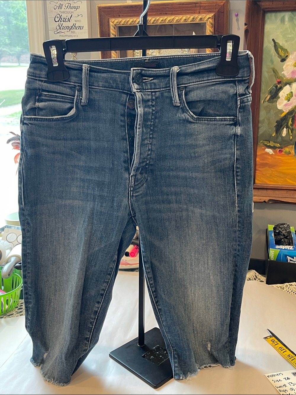 MOTHER Blue Cut-Up Denim Shorts size 26 casual summer vibe